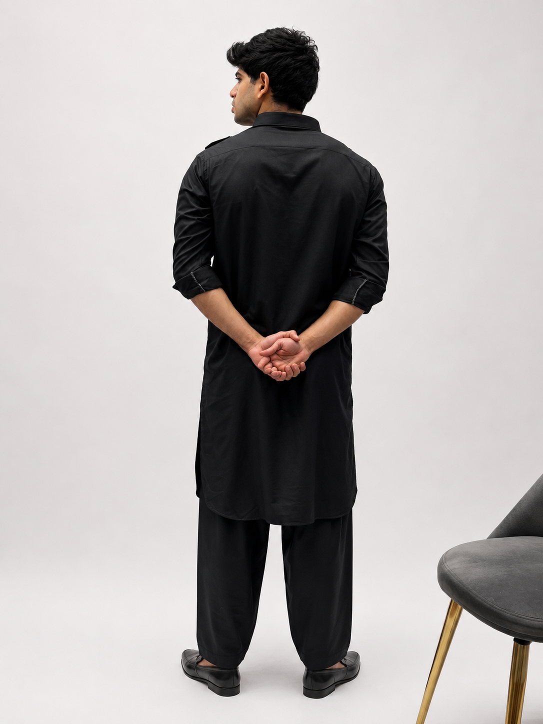 Classic Black Cotton Pathani Suit