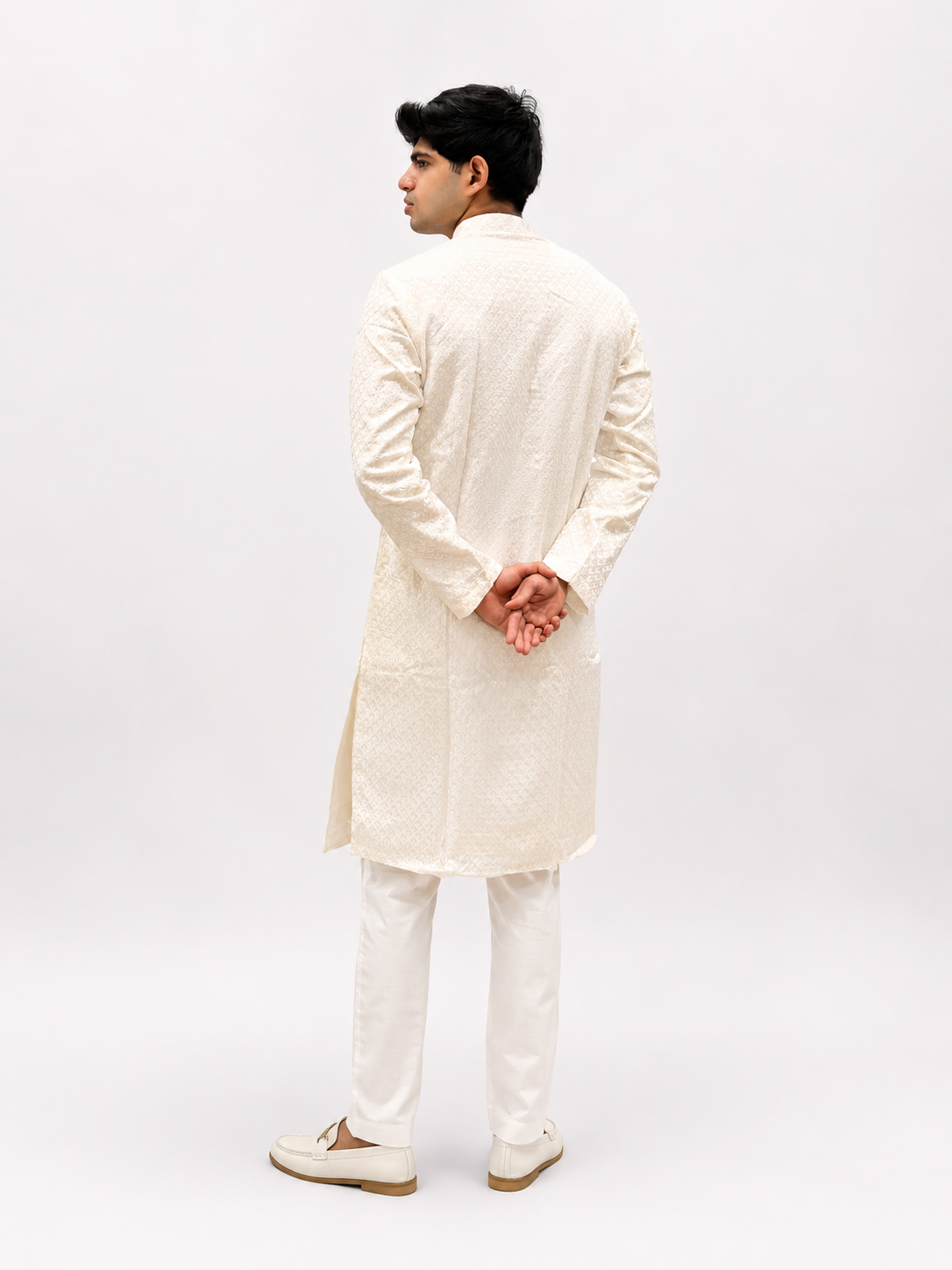 Ivory Self-Textured Premium Kurta Set for Men