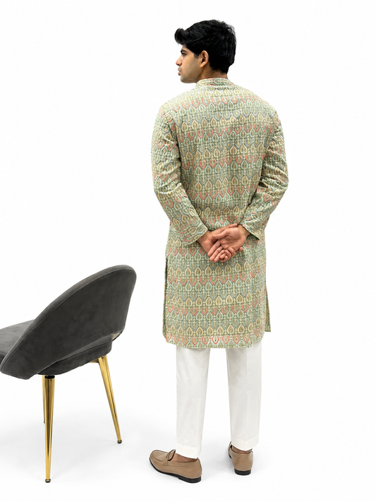 Pista Multi-Thread Work V-Neck Kurta Set