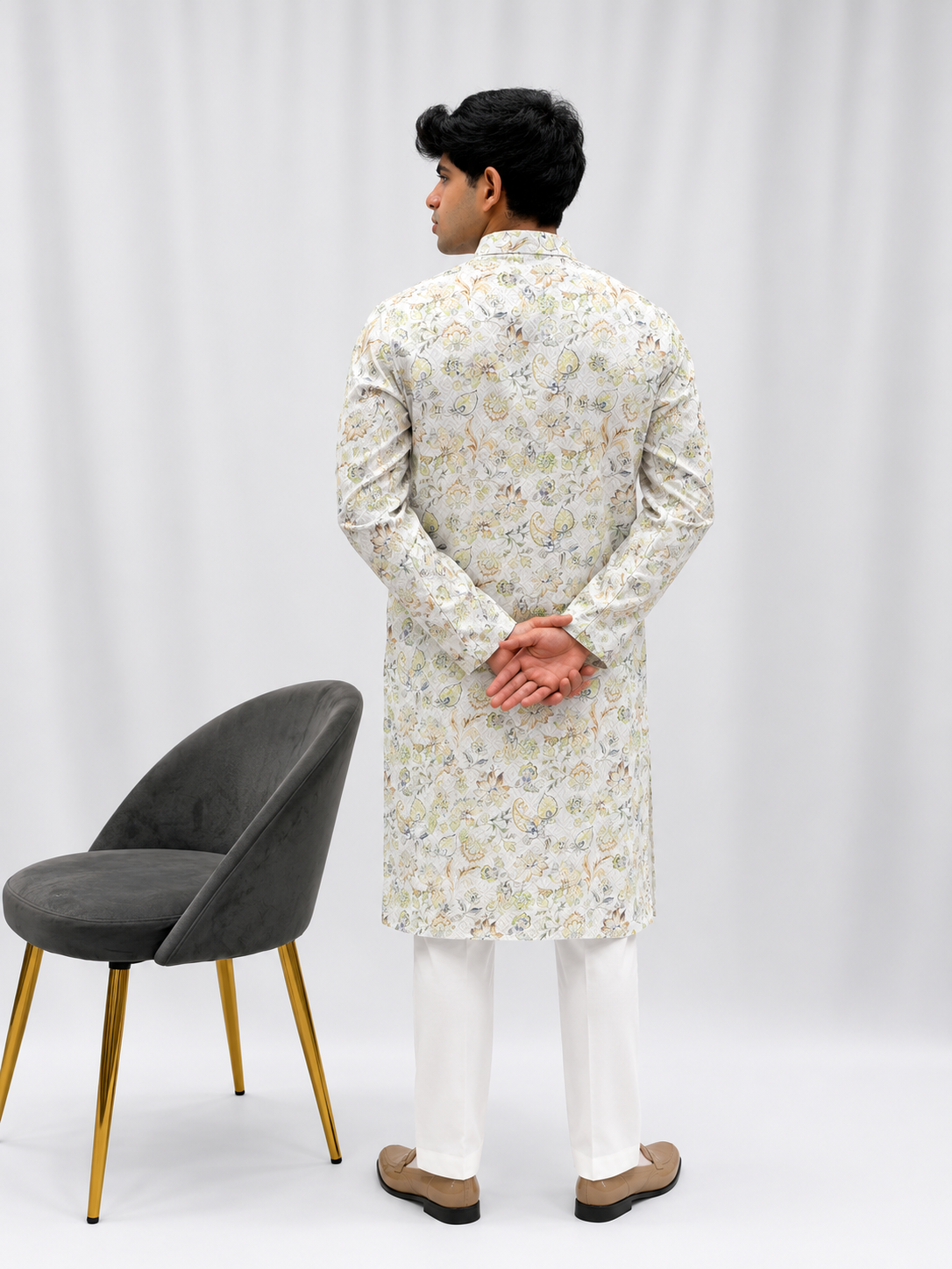 White Floral Printed Kurta Set