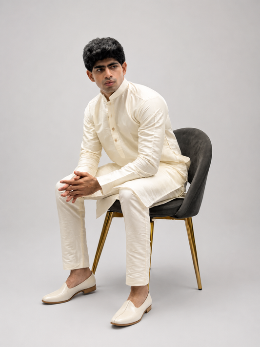 Cream Silk Kurta Set