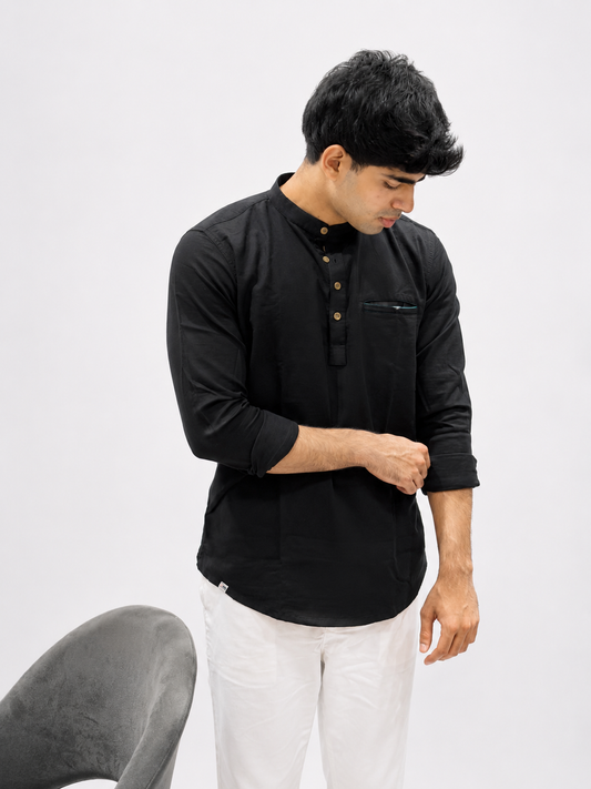 Black Cotton Short Kurta Only
