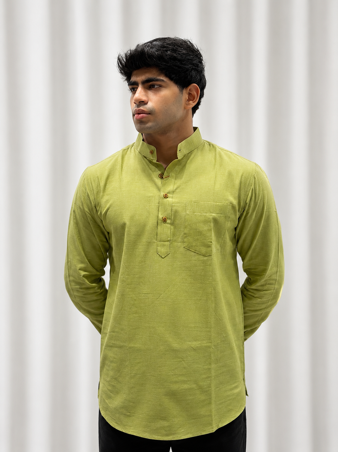 Pista Green Cotton Linen Short Kurta Only