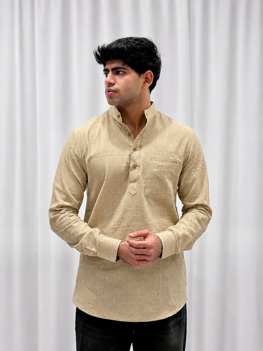 Beige Cotton Linen Short Kurta Only