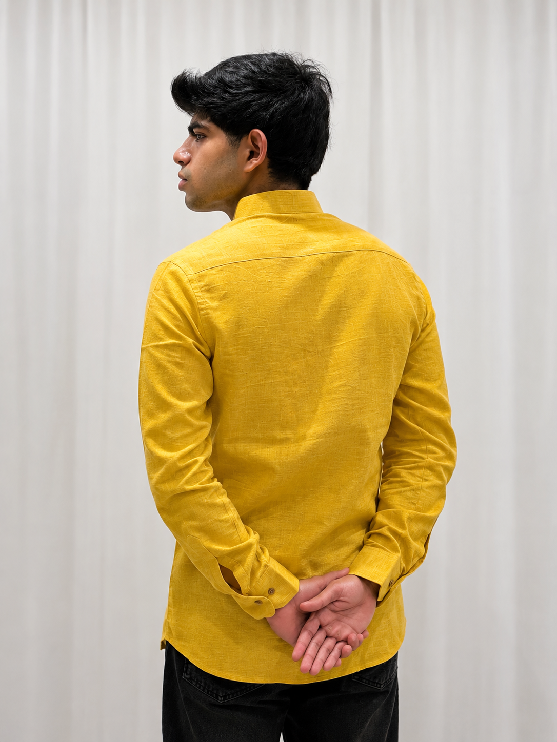 Dark Yellow Cotton Linen Short Kurta Only