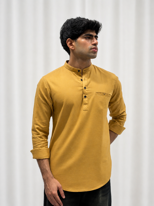 Yellow Cotton Short Kurta