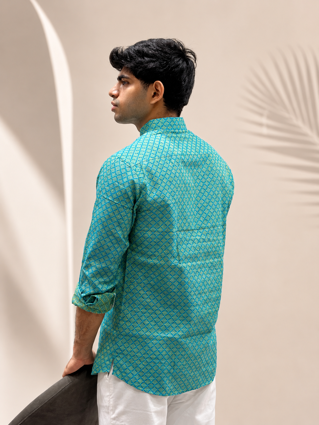 Teal Cotton Linen Short Kurta Only