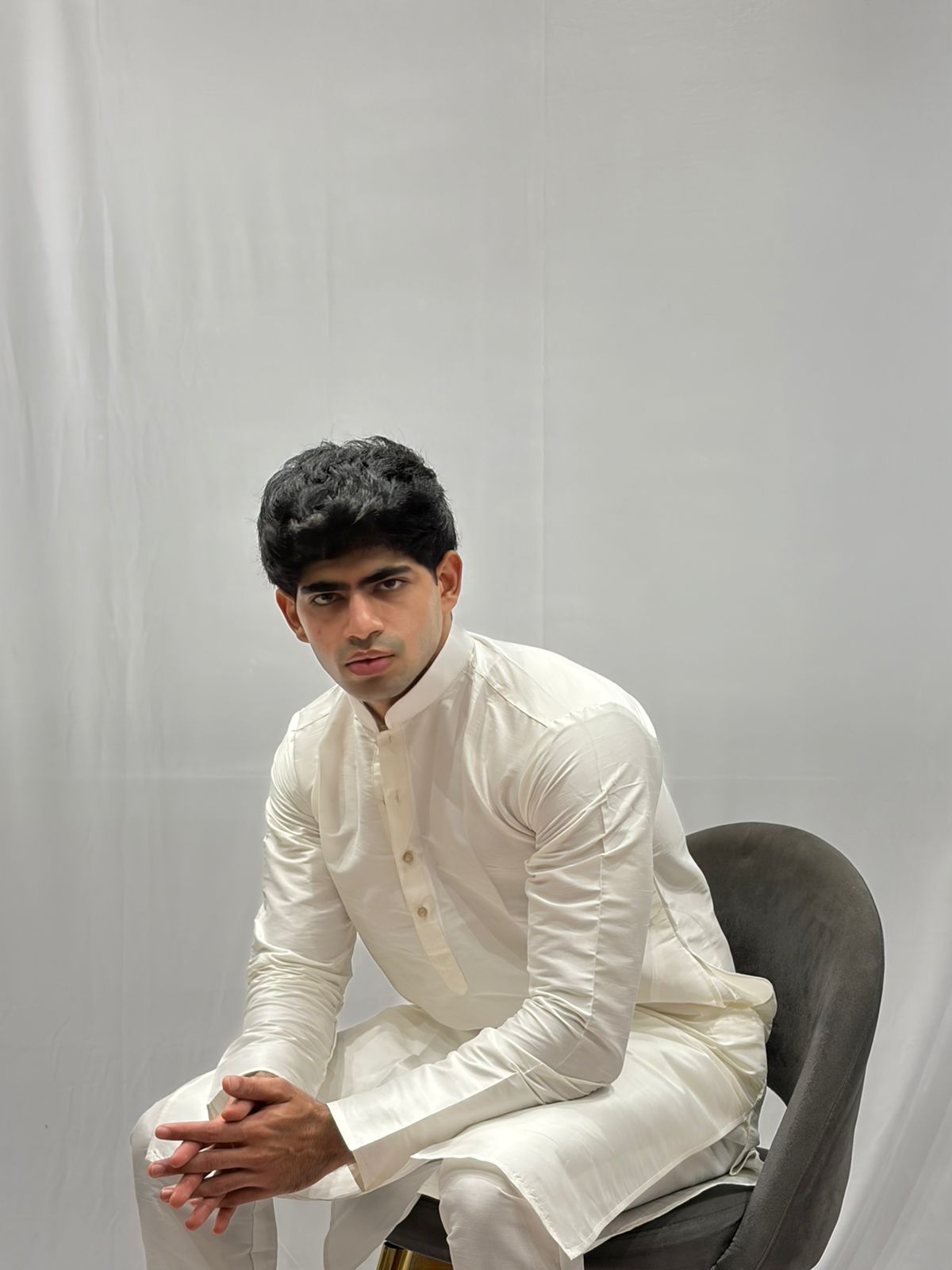 Cream Silk Kurta Set