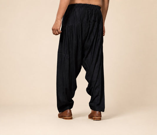 Men's Black Rayon Cotton Patiala Salwar | Comfortable Ethnic Bottom Wear