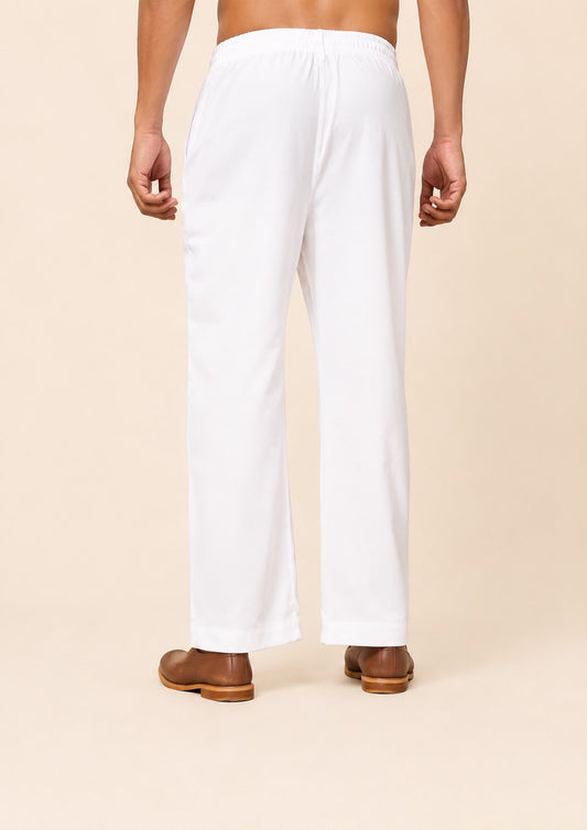 Men's White Soft Fabric Baggy Pants | Relaxed Fit Ethnic Bottom Wear