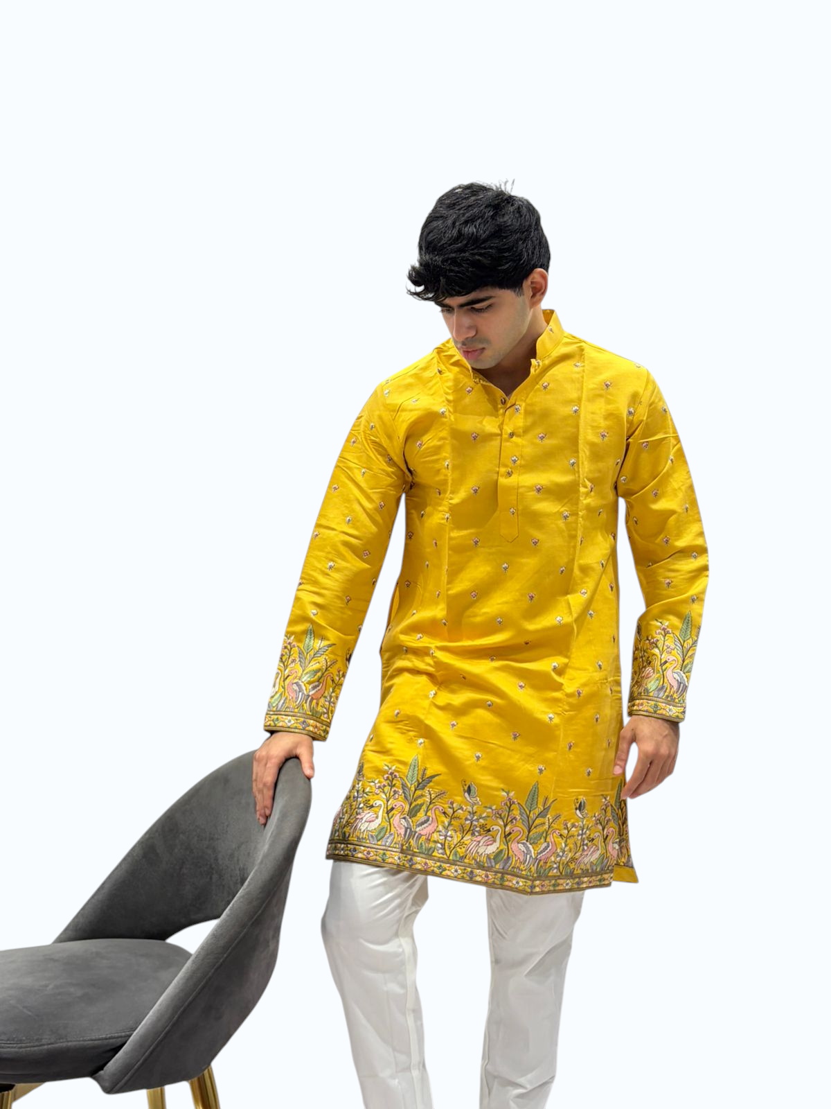 Sunshine Yellow Silk Embroidered Kurta Set