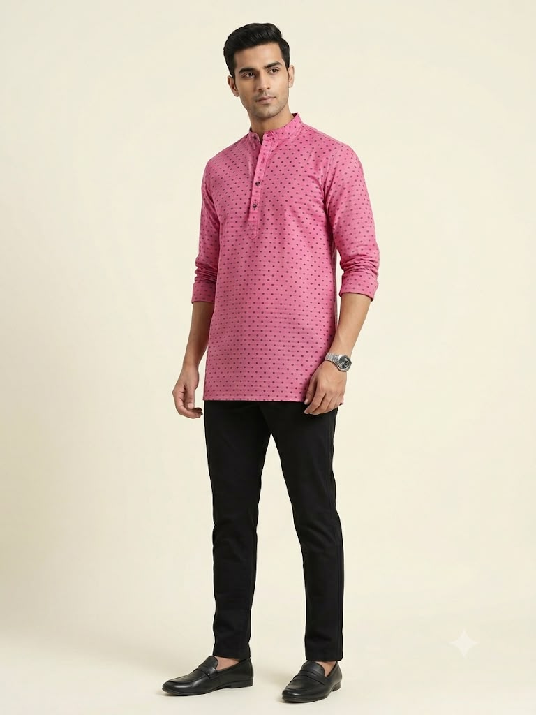 Pink Cotton Short Kurta Only