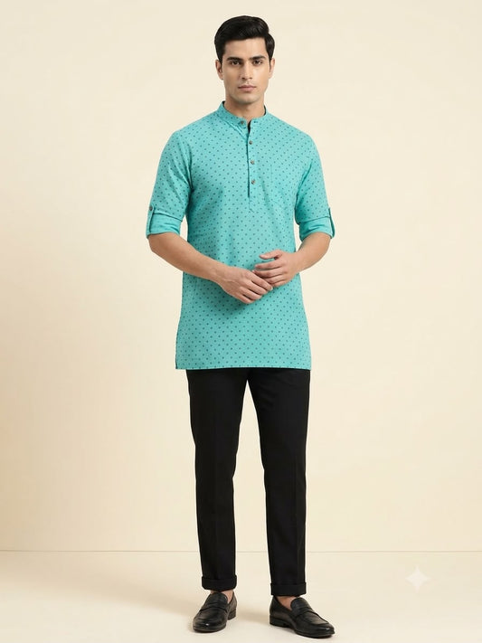 C-Green Cotton Short Kurta