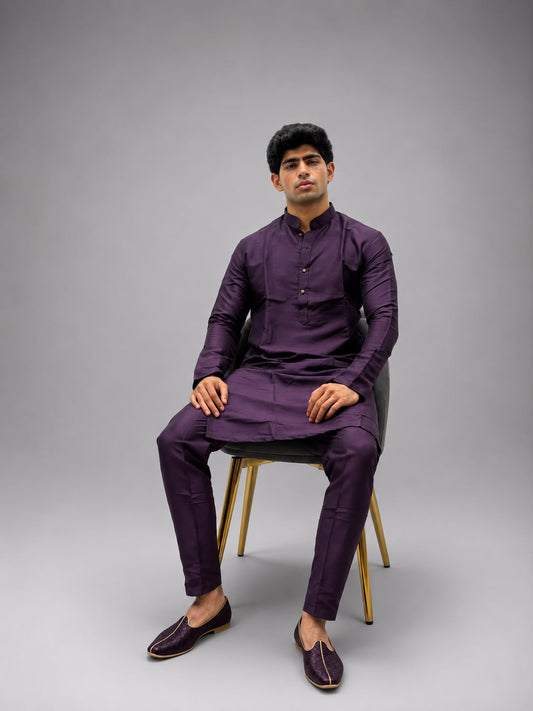 Men's Deep Plum Silk Kurta Set