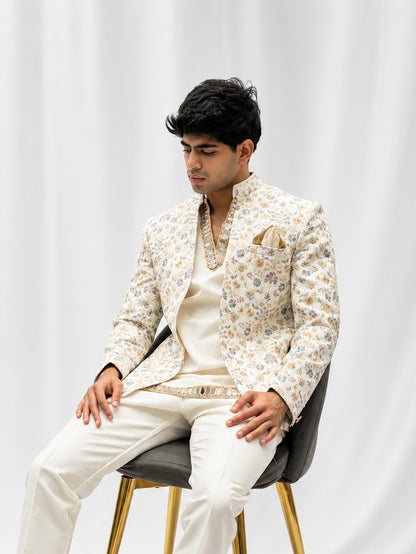Ivory Floral Printed Jodhpuri Jacket set