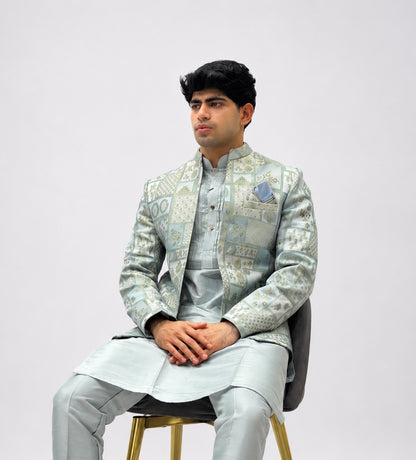Mint Green Designer Indo-Western Jacket Kurta Set
