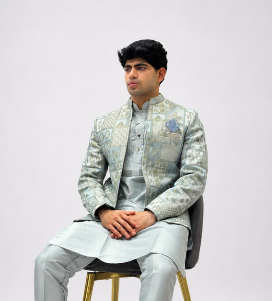 Mint Green Designer Indo-Western Jacket Kurta Set