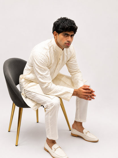 Ivory Self-Textured Premium Kurta Set for Men