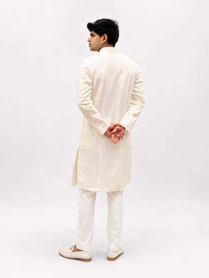 Ivory Self-Textured Premium Kurta Set for Men
