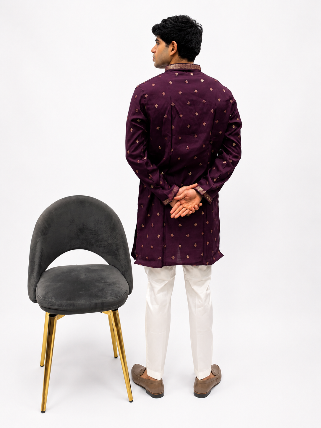 Wine Embroidery Kurta Set
