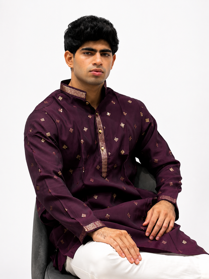 Wine Embroidery Kurta Set