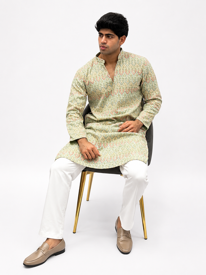 Pista Multi-Thread Work V-Neck Kurta Set