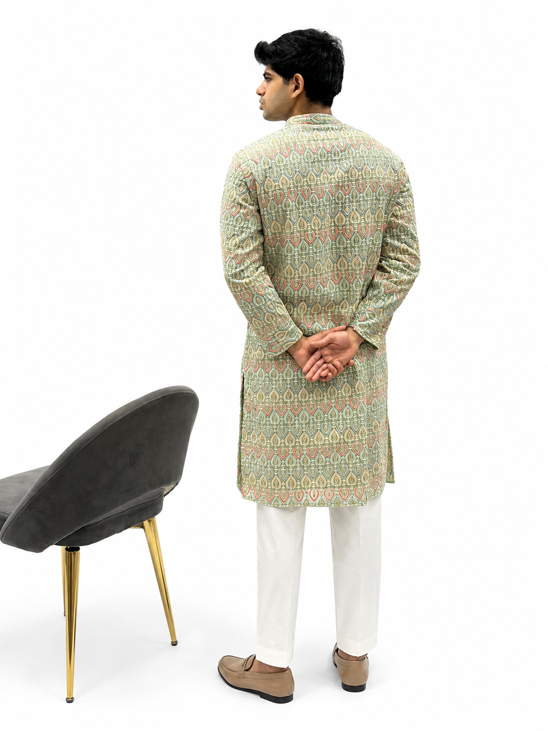 Pista Multi-Thread Work V-Neck Kurta Set
