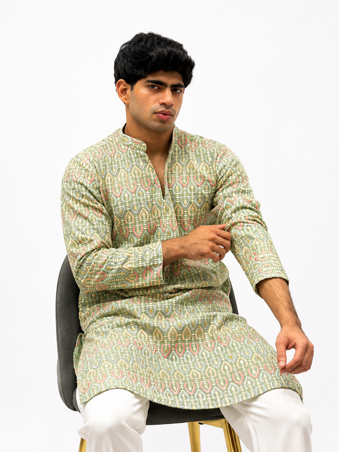 Pista Multi-Thread Work V-Neck Kurta Set