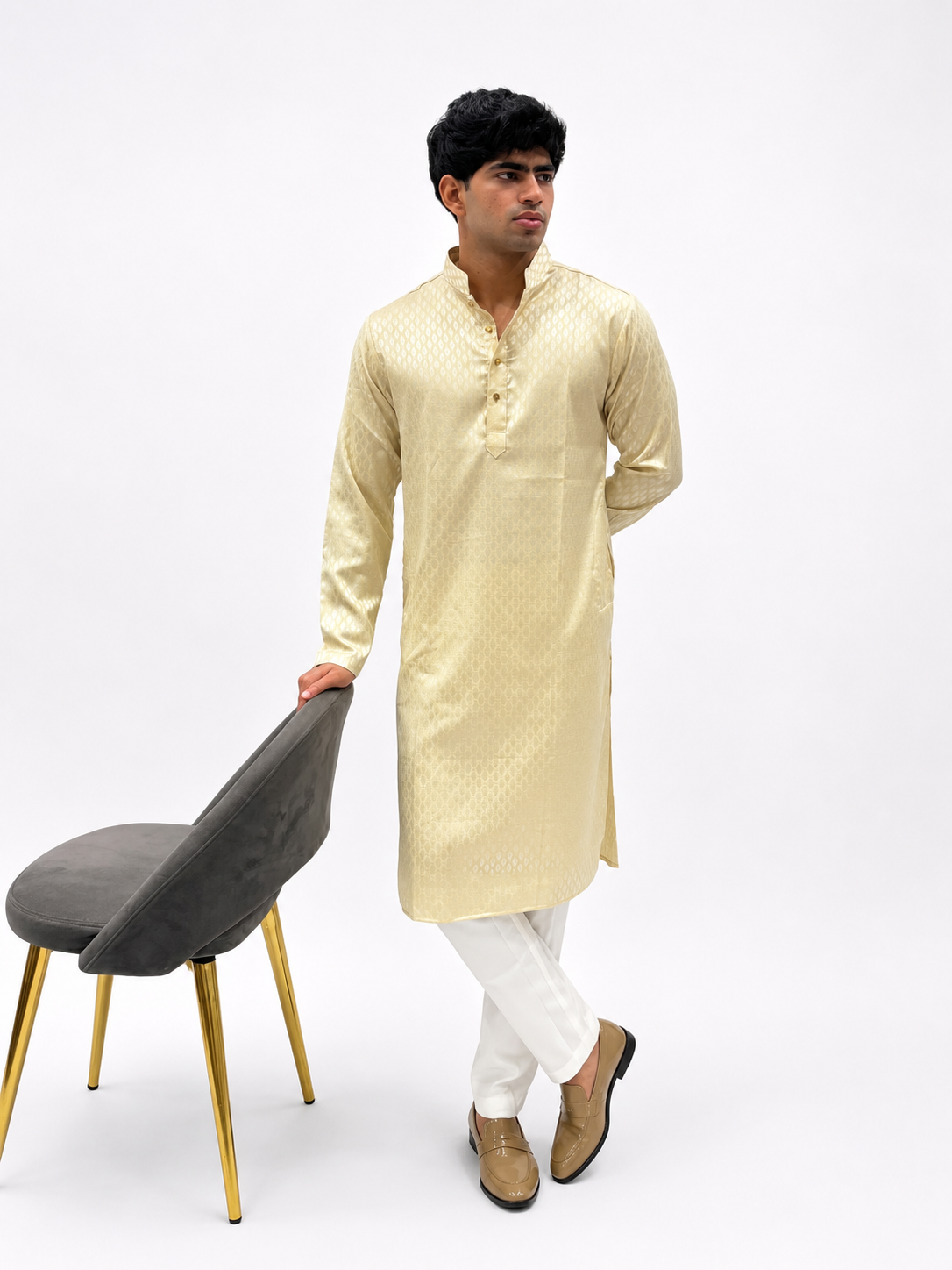 Champagne Gold Jacquard Kurta Set