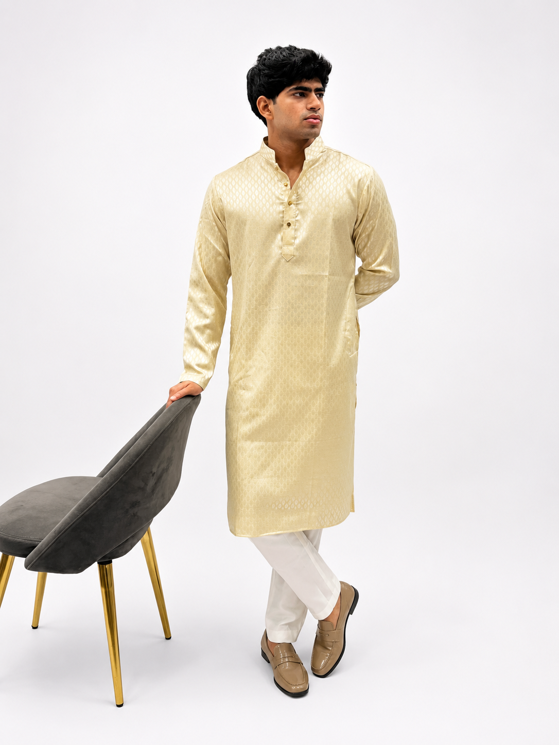 Champagne Gold Jacquard Kurta Set