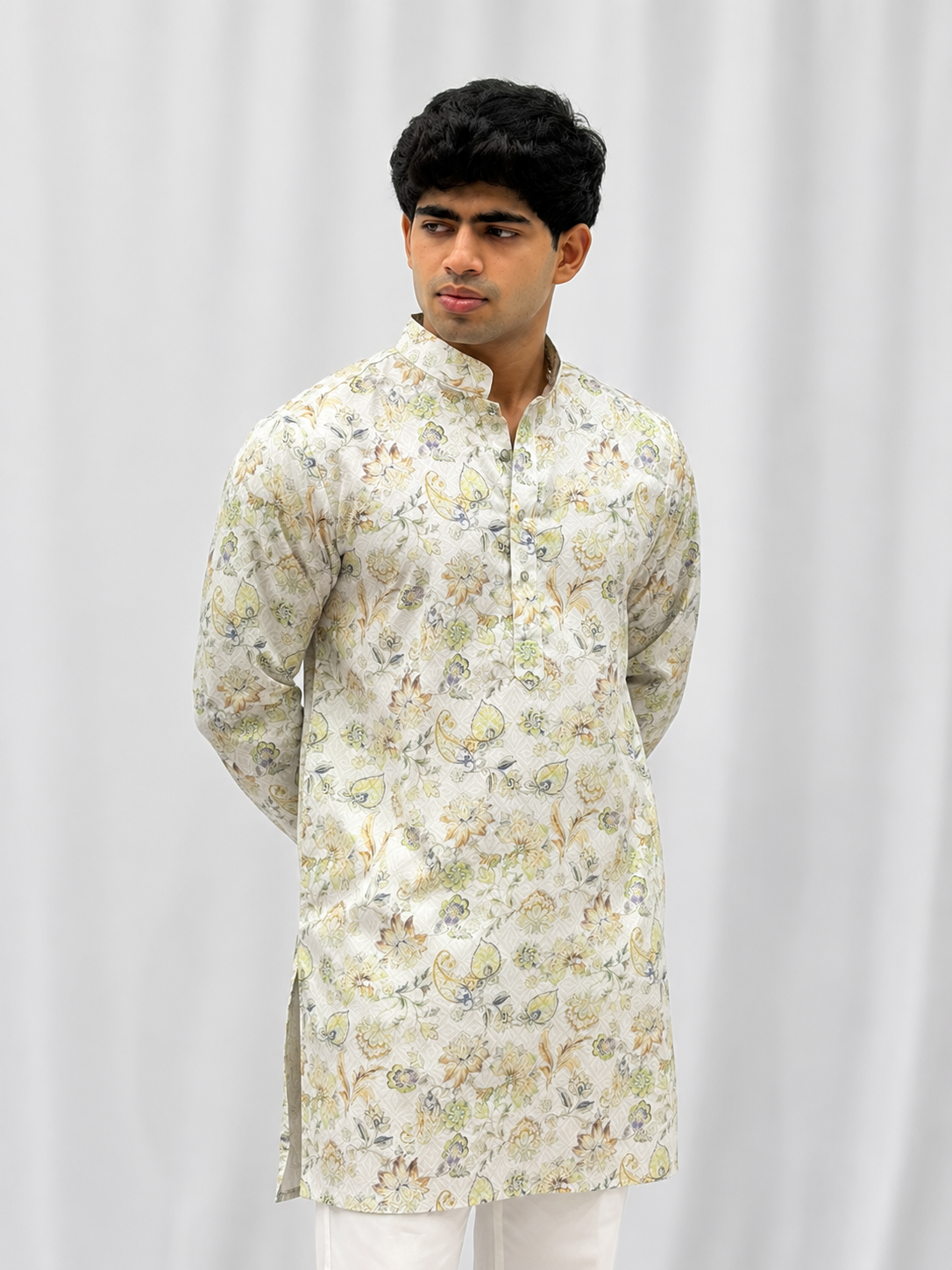 White Floral Printed  Kurta Set