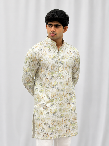 White Floral Printed  Kurta Set