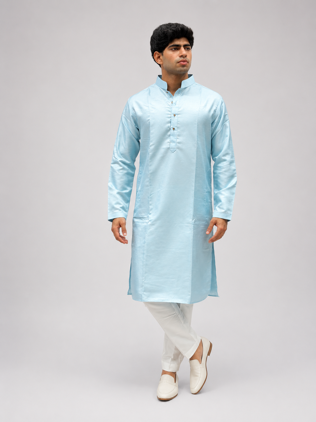 Light Blue Silk Kurta Set