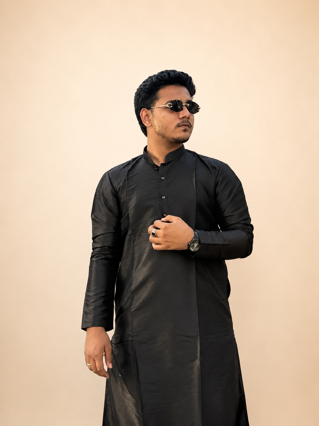 Plan Black kurta Set soft Silk