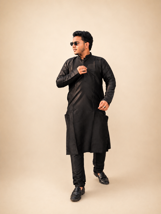 Plan Black kurta Set soft Silk