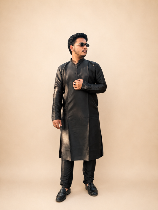 Plan Black kurta Set soft Silk