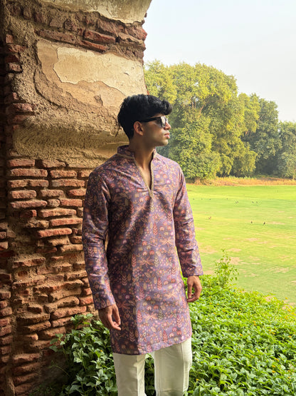 Mauve Floral Printed Men's Kurta