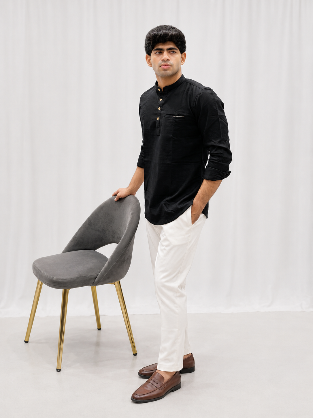 Black Cotton Short Kurta Only