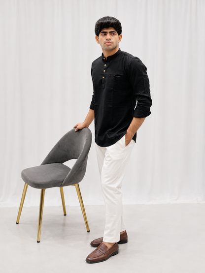 Black Cotton Short Kurta Only