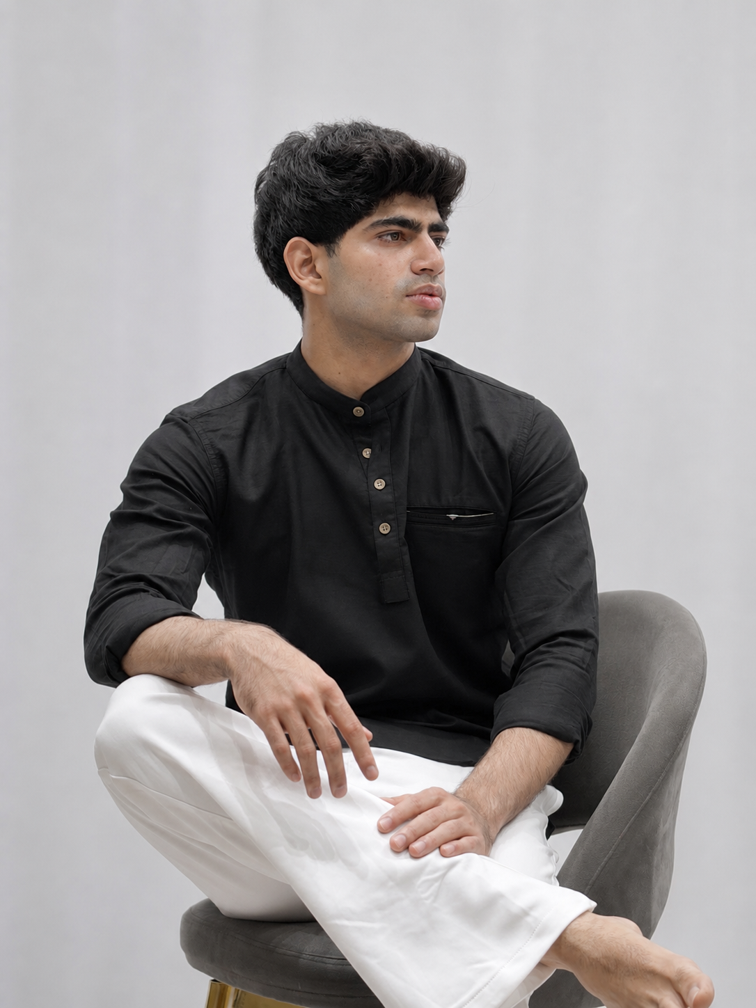 Black Cotton Short Kurta Only