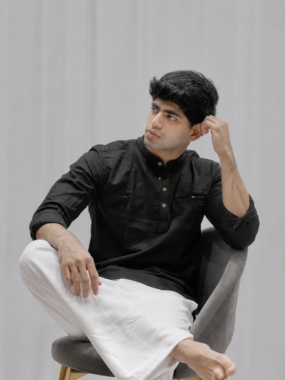 Black Cotton Short Kurta Only