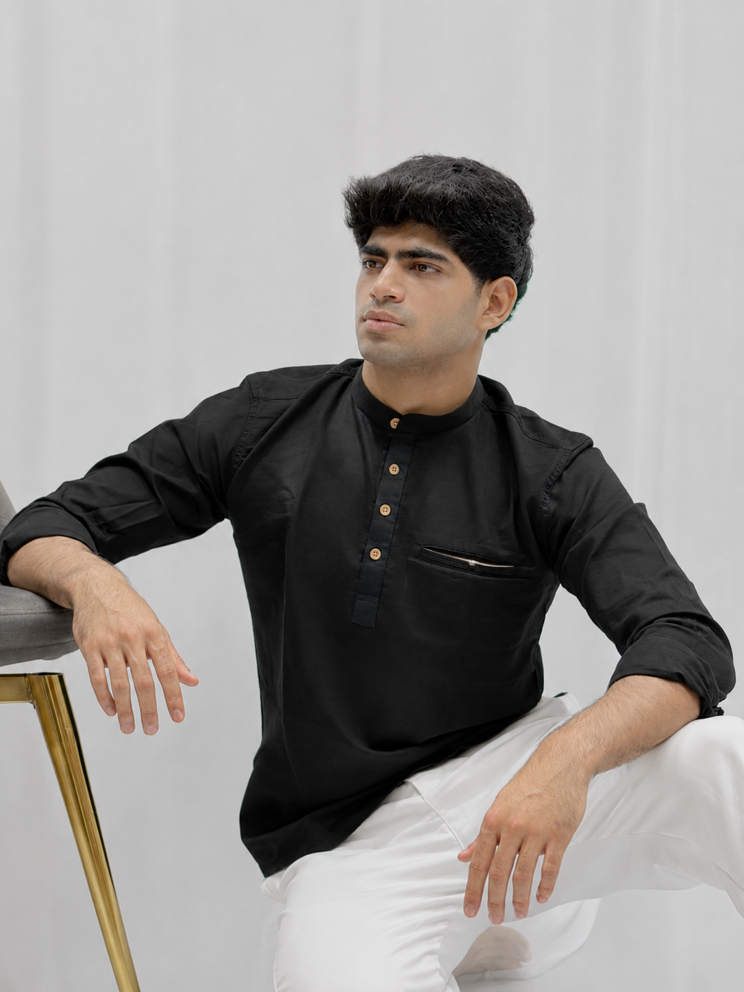 Black Cotton Short Kurta Only