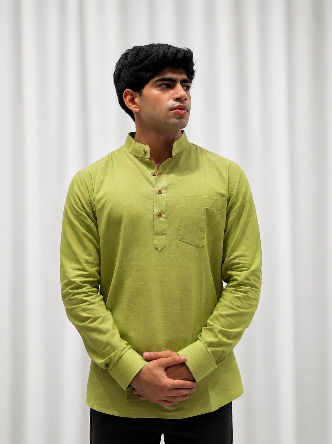 Pista Green Cotton Linen Short Kurta Only