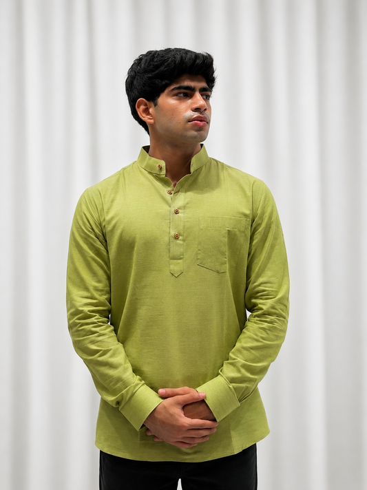 Pista Green Cotton Linen Short Kurta Only