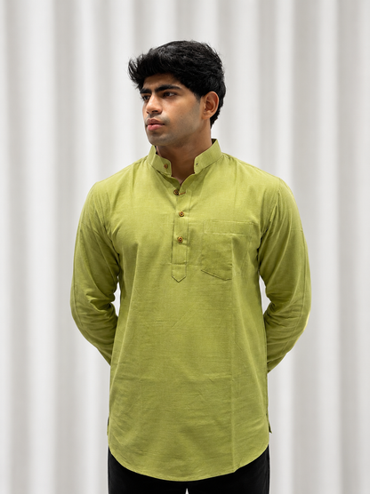 Pista Green Cotton Linen Short Kurta Only