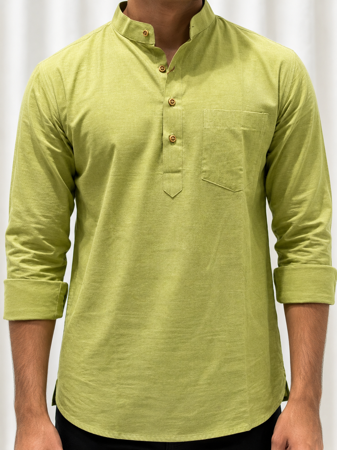Pista Green Cotton Linen Short Kurta Only
