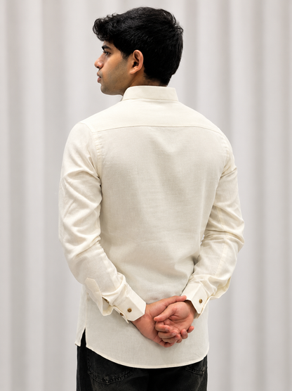 White Cotton Linen Short Kurta Only