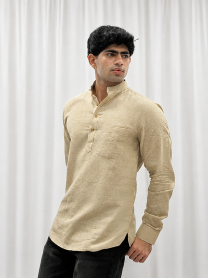 Beige Cotton Linen Short Kurta Only