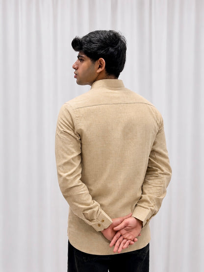 Beige Cotton Linen Short Kurta Only