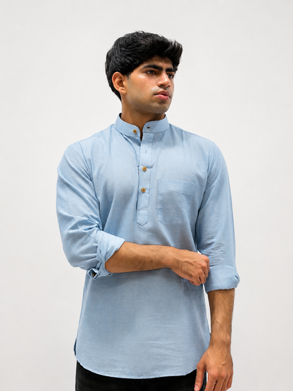 Sky Blue Cotton Short Kurta